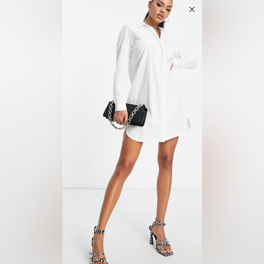 ASOS cotton mini shirt dress white 12